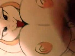 Shemale Toriel pronkt met haar borsten en sperma in een Rule 34-video