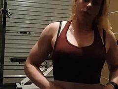 Blonde Gym Girl Teases and Strips for You