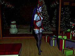 Văduva înflăcărată dansează senzual în dormitor de Crăciun