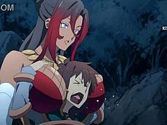 Kazuma on Sylvia's mature bosom in Portuguese animation