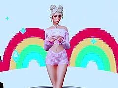 Anime csaj kap a mostohatestvérétől egy krémes tortát HD Sims 4 videóban