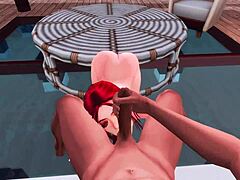 En fræk havfrue giver en dyb hals blowjob til en stor sort pik i en anime hentai cosplay video
