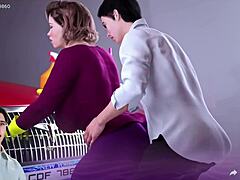 Apocalust 22: Stedmor med store bryster bliver kneppet i røven, mens hun sidder fast i garagen - Hentai-spil