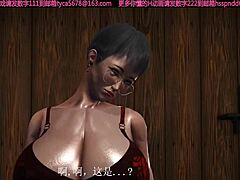 3Dアニメーションで大きな胸を持つ熟女レディボーイが、欲求不満のティーンエイジャーに罰を受ける