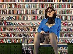 A day in the life of a horny librarian: Close-up shots and solo action