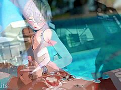 Vipsluts: Sultry Korean mommy escorts a charming femboy to the pool for a memorable experience