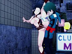 Izuku Midoriya genießt einen intensiven Dreier mit Mina Ashido und Momo Yaoyorozu in My Hero Academia Hentai