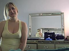 Blonde step mom gives a tantalizing blowjob to her stepson
