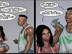 Ebony MILF s prirodzenými prsiami podvádza svojich nových Jordanov v komikse s ženským hlasom