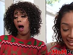 Stepmom Misty Stone and stepdaughter Sarah lace get down and dirty in a threesome