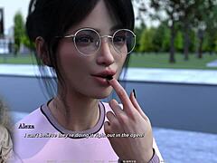 Virtual reality game: Watch a busty brunette give a blowjob in public
