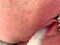 Amateur milf gets her pierced pussy pounded and filled with cum